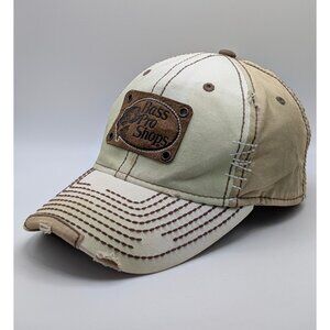 Bass Pro Shops Leather Patch Trucker Hat Adjustable Strap Back Distressed Look